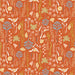 fabric closeup of coral and sea plants on a deep orange background