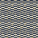 close up of fabric with an irregular checkboard of navy and cream and small gold daisy shapes scattered on top
