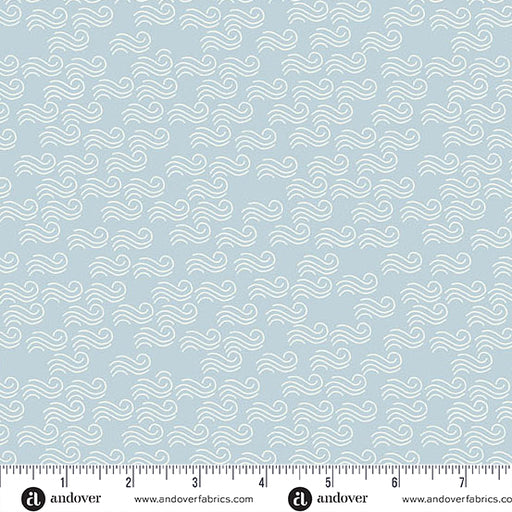 Teal fabric with white cross pattern and Andover Fabrics logo at the bottom.