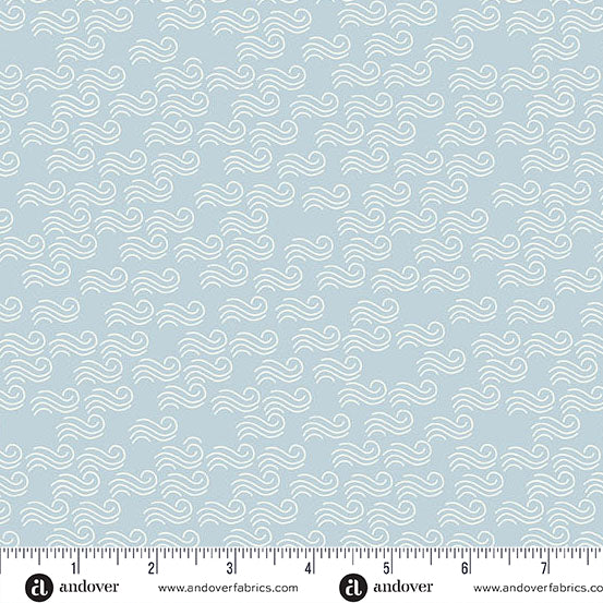 Teal fabric with white cross pattern and Andover Fabrics logo at the bottom.