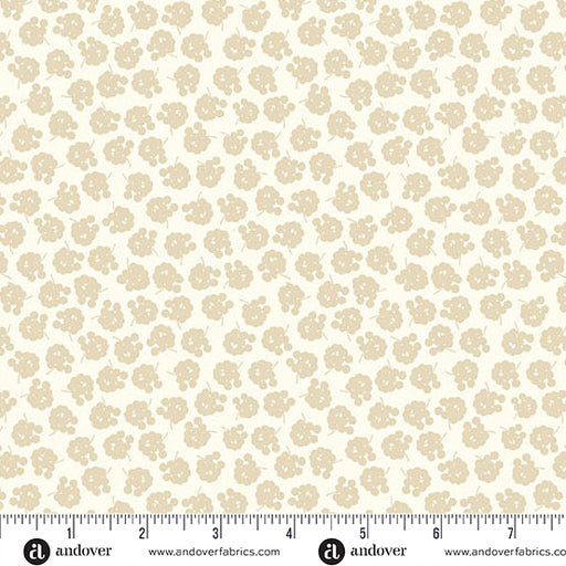 Beige floral pattern on a white background with Andover Fabrics logo.