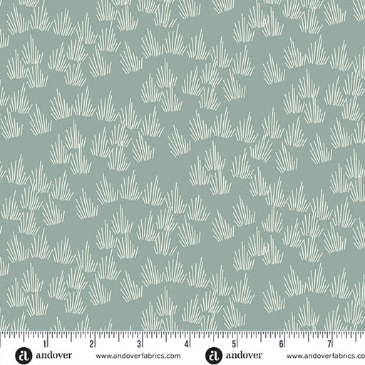 Fabric pattern with geometric design on a gray background, featuring Andover Fabrics branding.