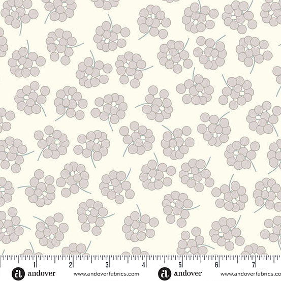Floral pattern fabric swatch with a ruler for scale on a white background