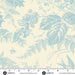 Blue floral and leaf pattern on a beige background with Andover Fabrics logo.