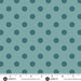 Teal polka dot fabric pattern with a ruler for scale, featuring the Andover Fabrics logo.