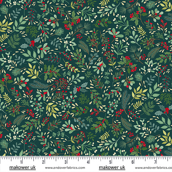 Makower Enchanted - Yuletide Foliage in Dark Green