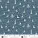 Nautical pattern with sailboats and lighthouses on a blue background with a ruler at the bottom.