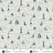 Nautical pattern with sailboats and lighthouses on a fabric swatch.