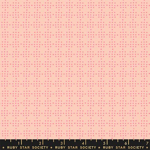 Fabric swatch with a pink and beige pattern and Ruby Star Society label.