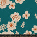 Floral pattern fabric with beige flowers and orange centers on a teal background, featuring Ruby Star Society label.