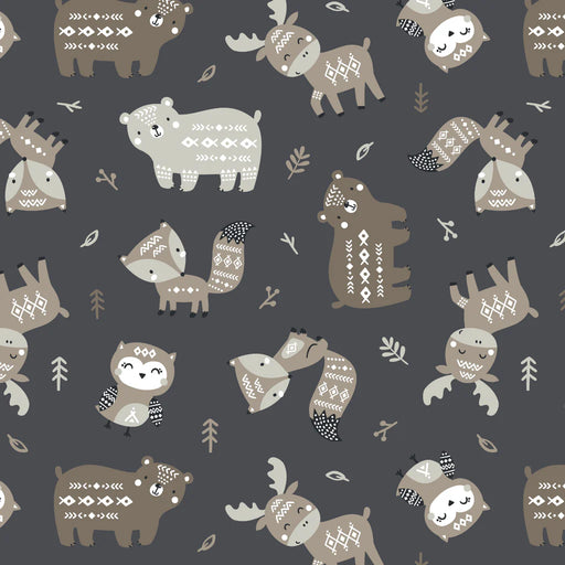 Camelot Fabrics - Woodland Wonders - Aztex Woodland Friends in Charcoal