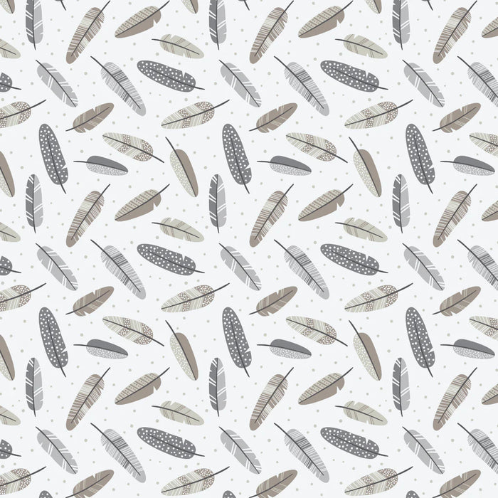 Camelot Fabrics - Woodland Wonders - Aztex Woodland Feathers in Off White