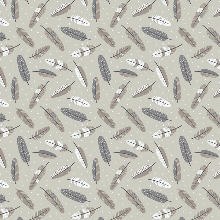 Camelot Fabrics - Woodland Wonders - Aztex Woodland Feathers in Light Taupe