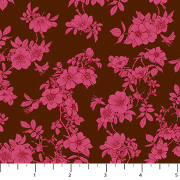 Floral pattern with pink flowers on a brown background