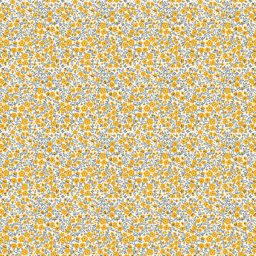 Pattern of small yellow flowers on a white background