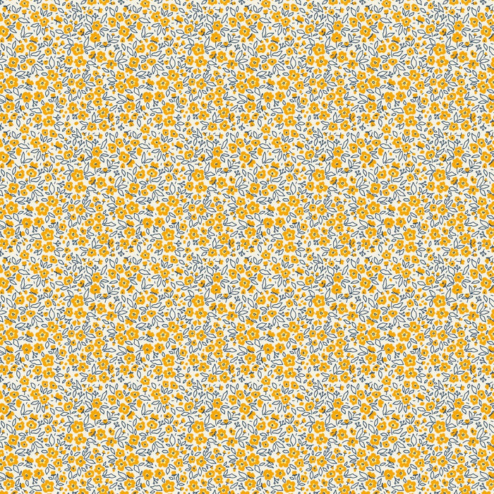 Pattern of small yellow flowers on a white background