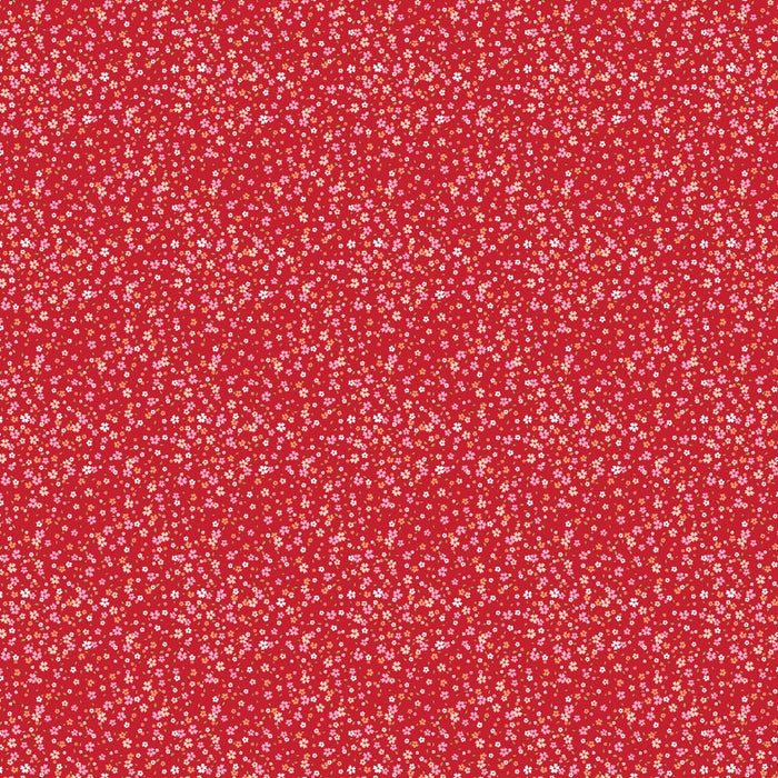 Red fabric with small white floral pattern