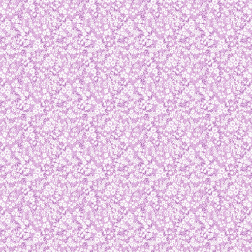 Floral pattern with small white flowers on a light purple background
