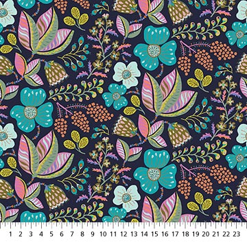 Colorful floral pattern on a dark blue background