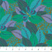 Fabric with a pattern of butterflies and leaves on a green background