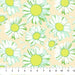 Pattern of white flowers with green centers on a beige background