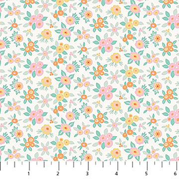 Floral pattern fabric with small flowers on a white background