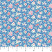 Floral pattern fabric swatch on a blue background
