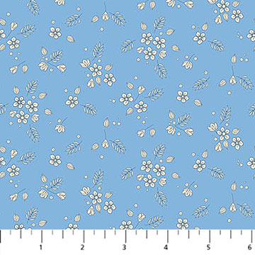 Floral pattern fabric swatch on a blue background