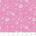 White floral pattern on a pink fabric background