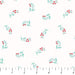 Floral pattern with red flowers and green leaves on a white background