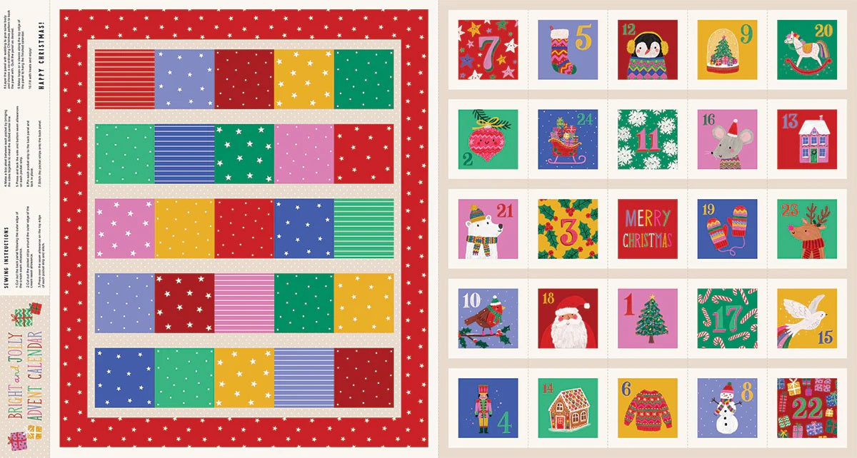 Bright and Jolly Advent Calendar panel 24"