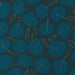 Pattern of blue circles with gold leaves on a dark blue background