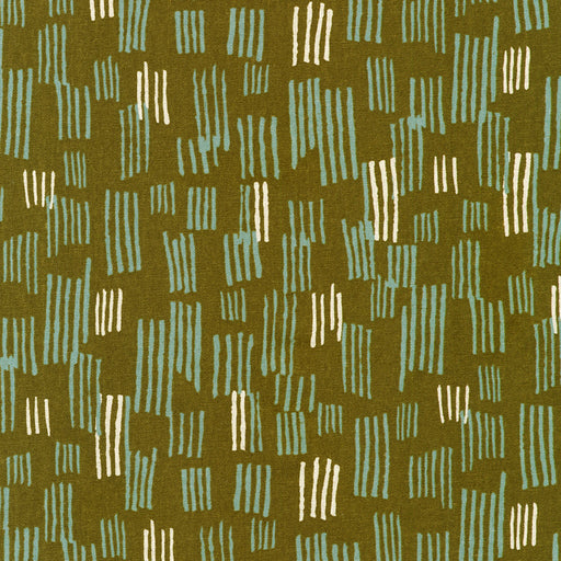 Patterned fabric with green and beige design on a green background