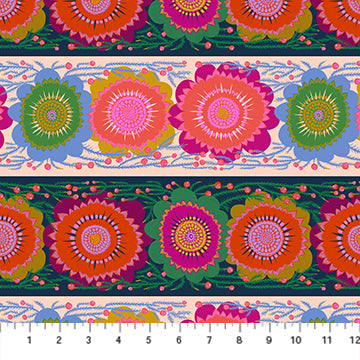 Colorful floral pattern with a ruler at the bottom for scale