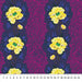 Fabric with yellow flowers on a purple and black patterned background