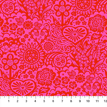 Floral pattern fabric swatch on a pink background