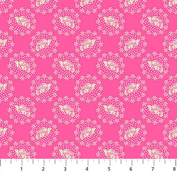 Pattern of white birds and flowers on a pink background
