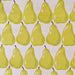closeup of fabric with rows of hand painted pears on a natural background
