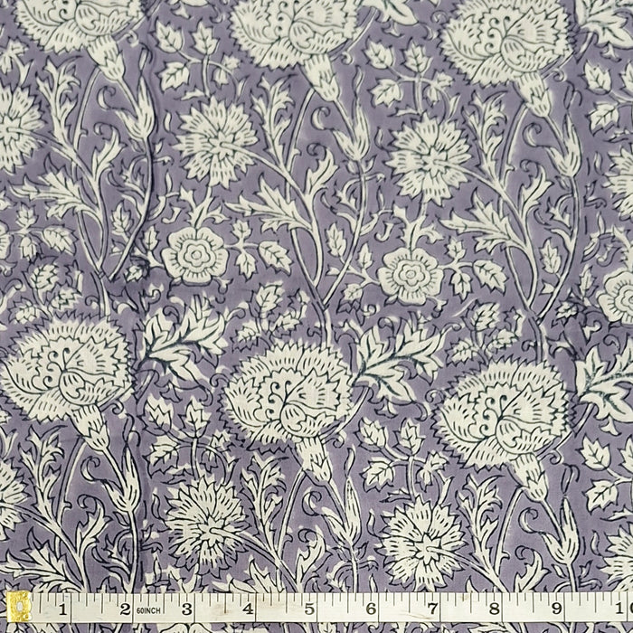 Indian Cotton 2025 - Jaipur Block Printed Cotton - White Floral on Mauve