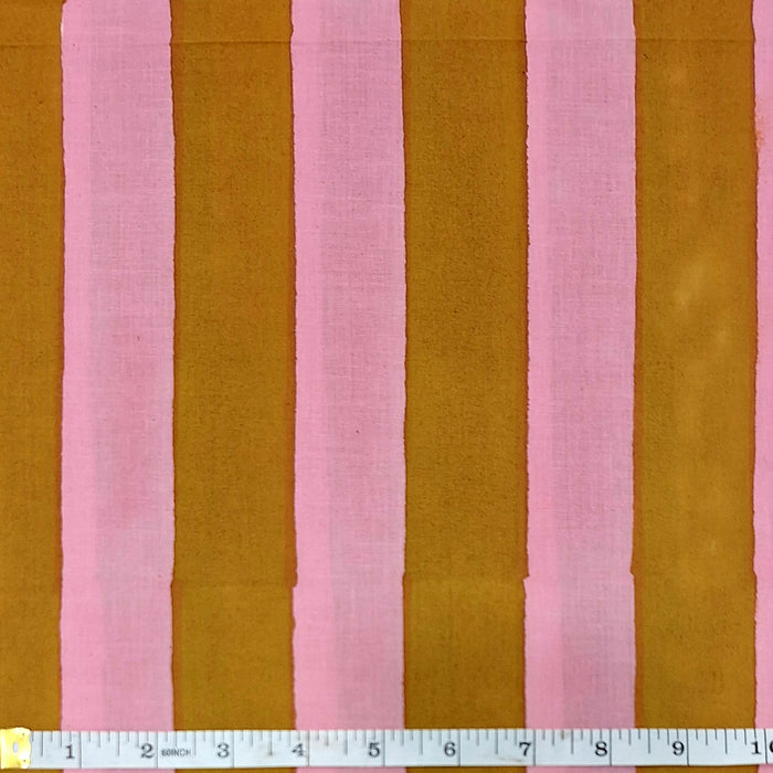 Indian Cotton 2025 - Jaipur Block Printed Cotton - Broad Stripe in Pink and Mustard