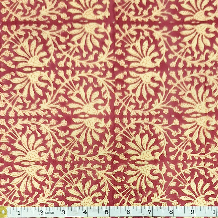 Indian Cotton 2025 - Jaipur Block Printed Cotton - Cream Motif on Cranberry