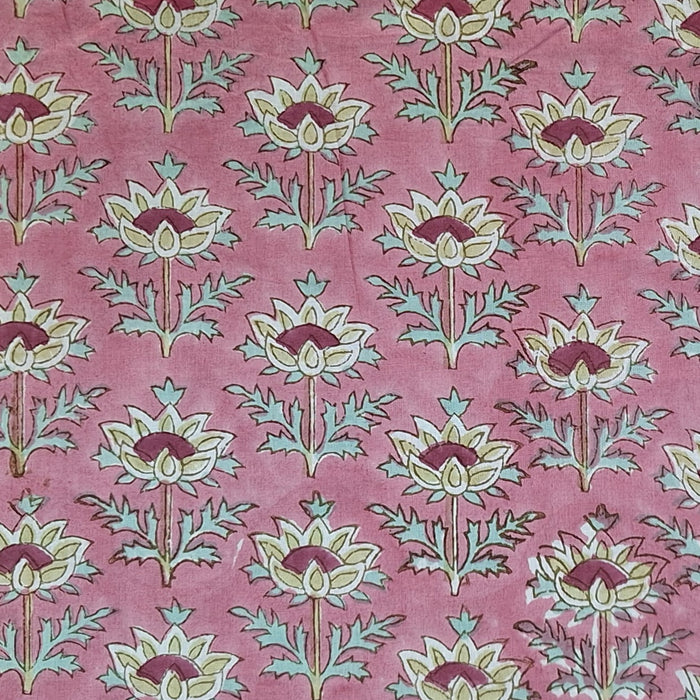 Indian Cotton 2025 - Jaipur Block Printed Cotton - Ivory Blooms on Pink