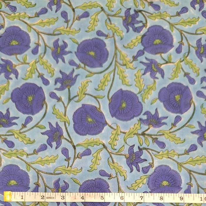 Indian Cotton 2025 - Jaipur Block Printed Cotton - Cobalt Flowers on Blue