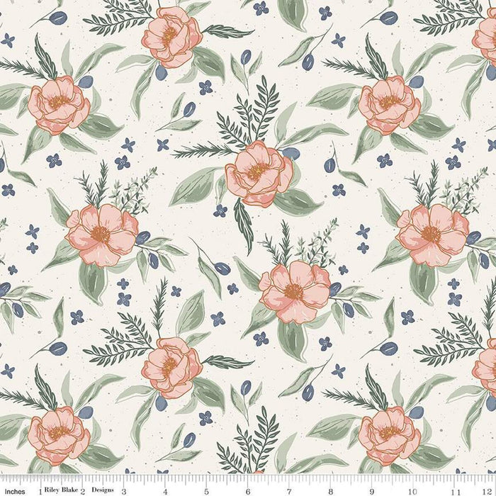 Riley Blake - Olive Grove by Amber Elliot - Floral in Ivory