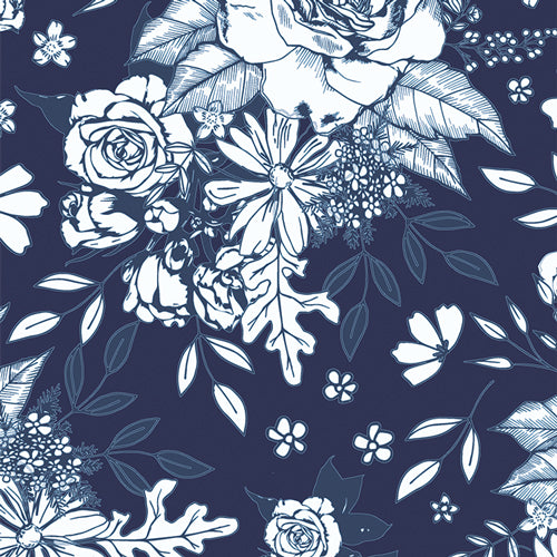 Art Gallery Fabrics - True Blue - Floral Universe in Midnight COTTON CANVAS