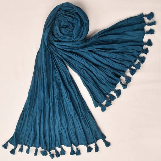 Indian cotton Dupatta - solid "crushed" -Marine