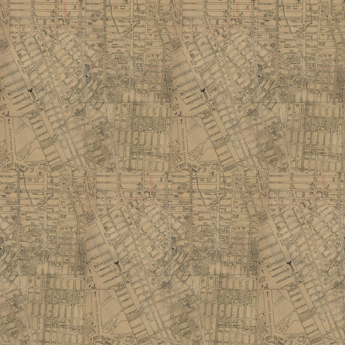 Brown paper with printed text and lines resembling a map or document.