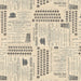 Patterned fabric with vintage typewriter and text design on a beige background