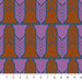Patterned fabric with purple and brown shapes on a white background