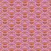 Geometric pattern with  mod orange and brown flowers on a pink background